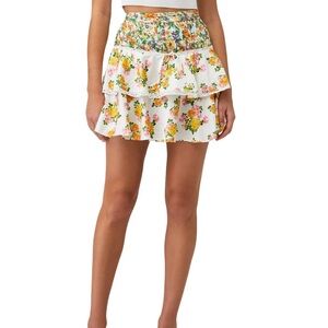 For Love & Lemons Rosalyn Miniskirt Green Yellow Pink Marigold Floral Size M